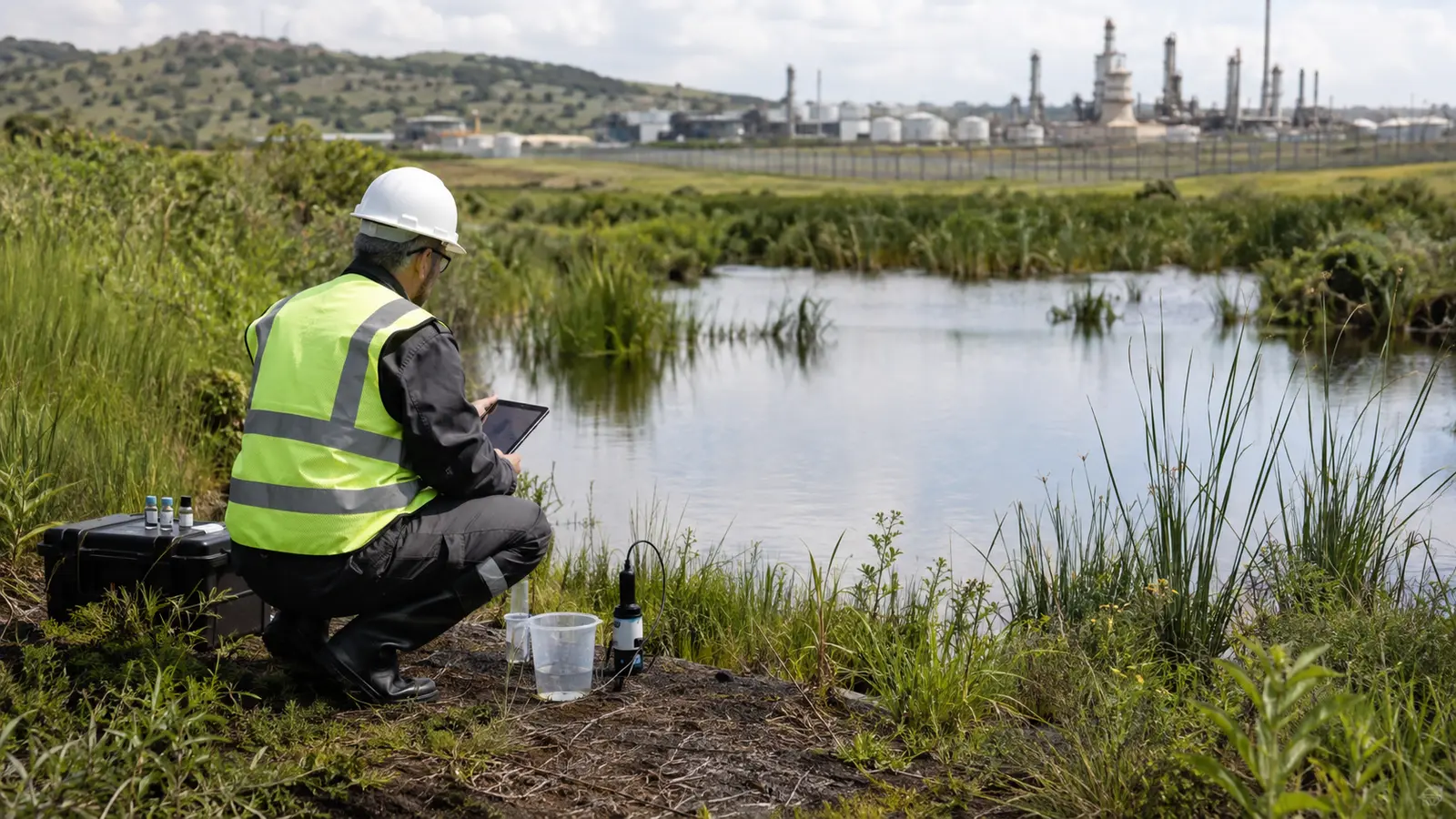 Environmental consultant conducting a wetland water assessment