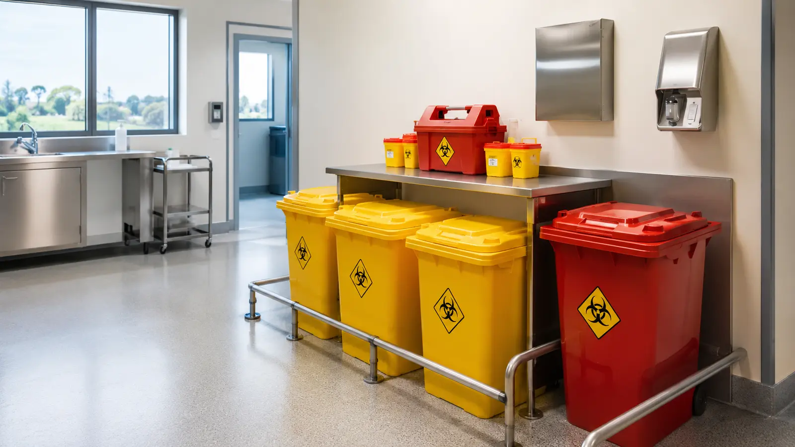 Clean healthcare risk waste storage and sharps containers