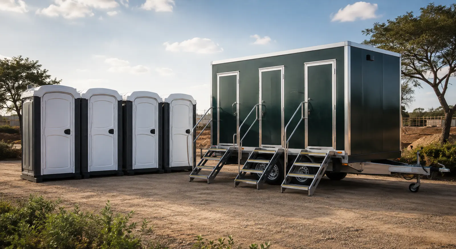 Mobile toilets and a premium VIP portable restroom unit